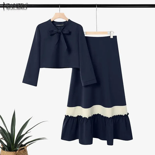 Conjuntos de Dos Piezas Elegantes ZANZEA para Mujer, Primavera, Blusa de Manga Larga con Lazo, Traje de Vestir, Moda Musulmana 2026, Conjuntos Combinados