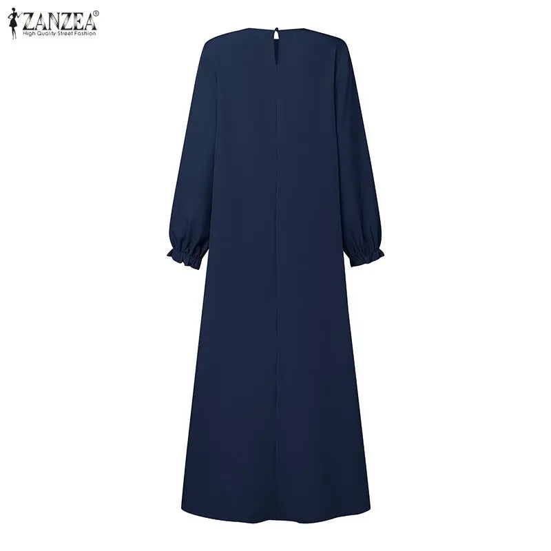 ZANZEA Vestido Maxi Musulmán Modesto, Hijabs, Vestidos Largos Holgados con Cuello Redondo y Manga Larga para Mujer, Abaya de Ramadán, Tallas hasta 3XL