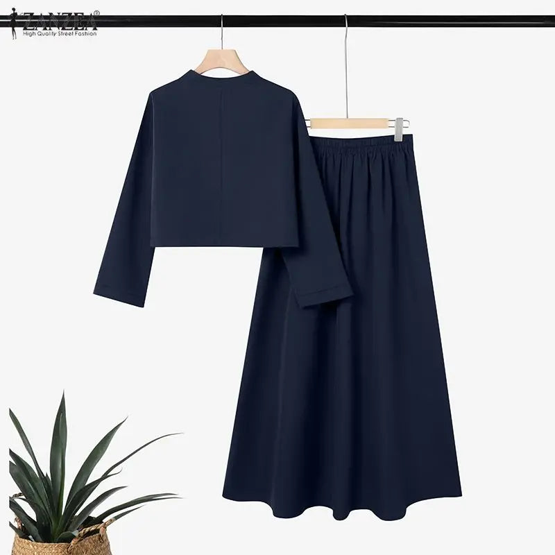 Conjuntos de Dos Piezas Elegantes ZANZEA para Mujer, Primavera, Blusa de Manga Larga con Lazo, Traje de Vestir, Moda Musulmana 2026, Conjuntos Combinados