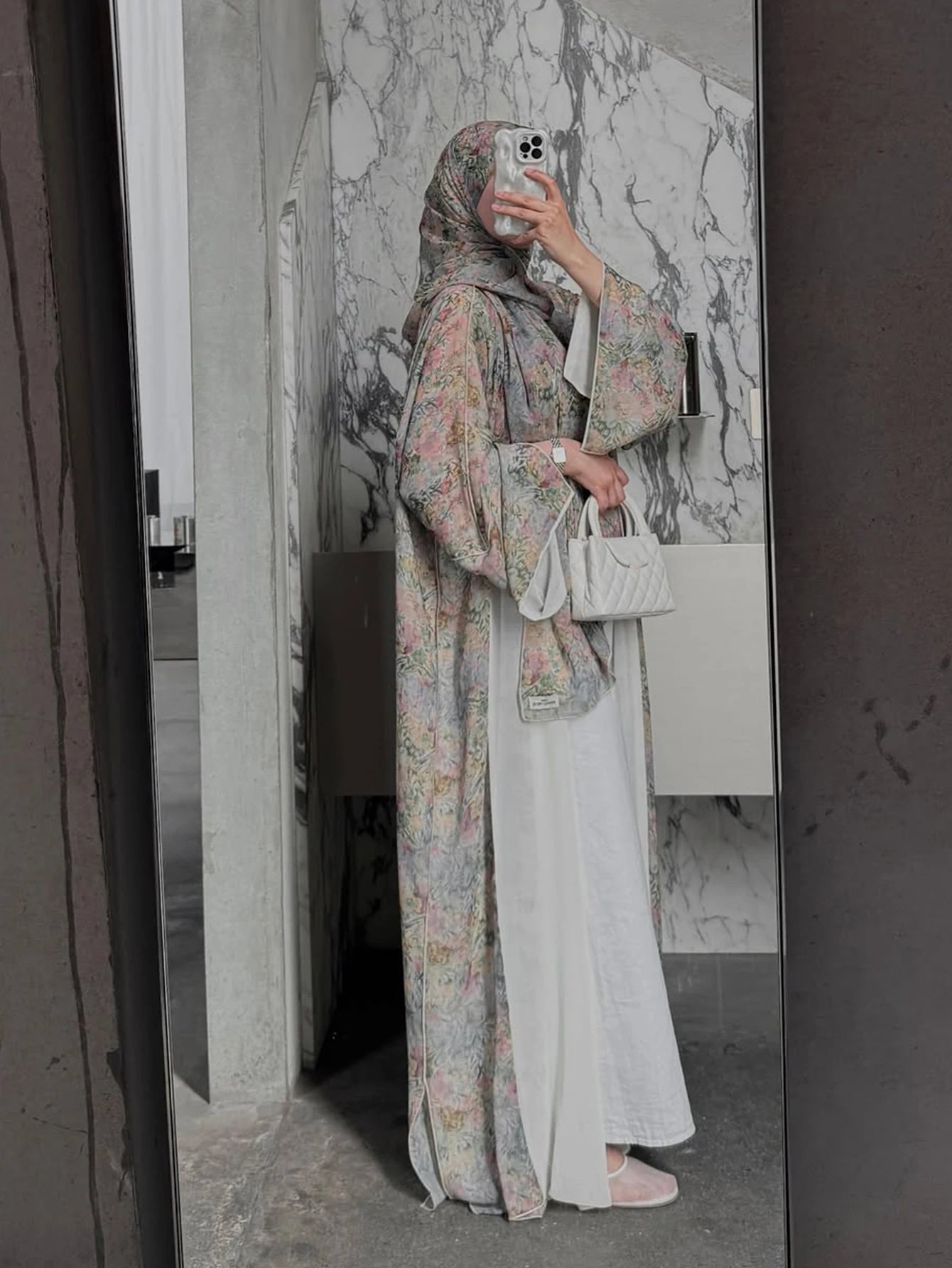 Cárdigan tradicional árabe elegante de Oriente Medio, bata Abaya con estampado Floral de manga larga y pañuelo para la cabeza