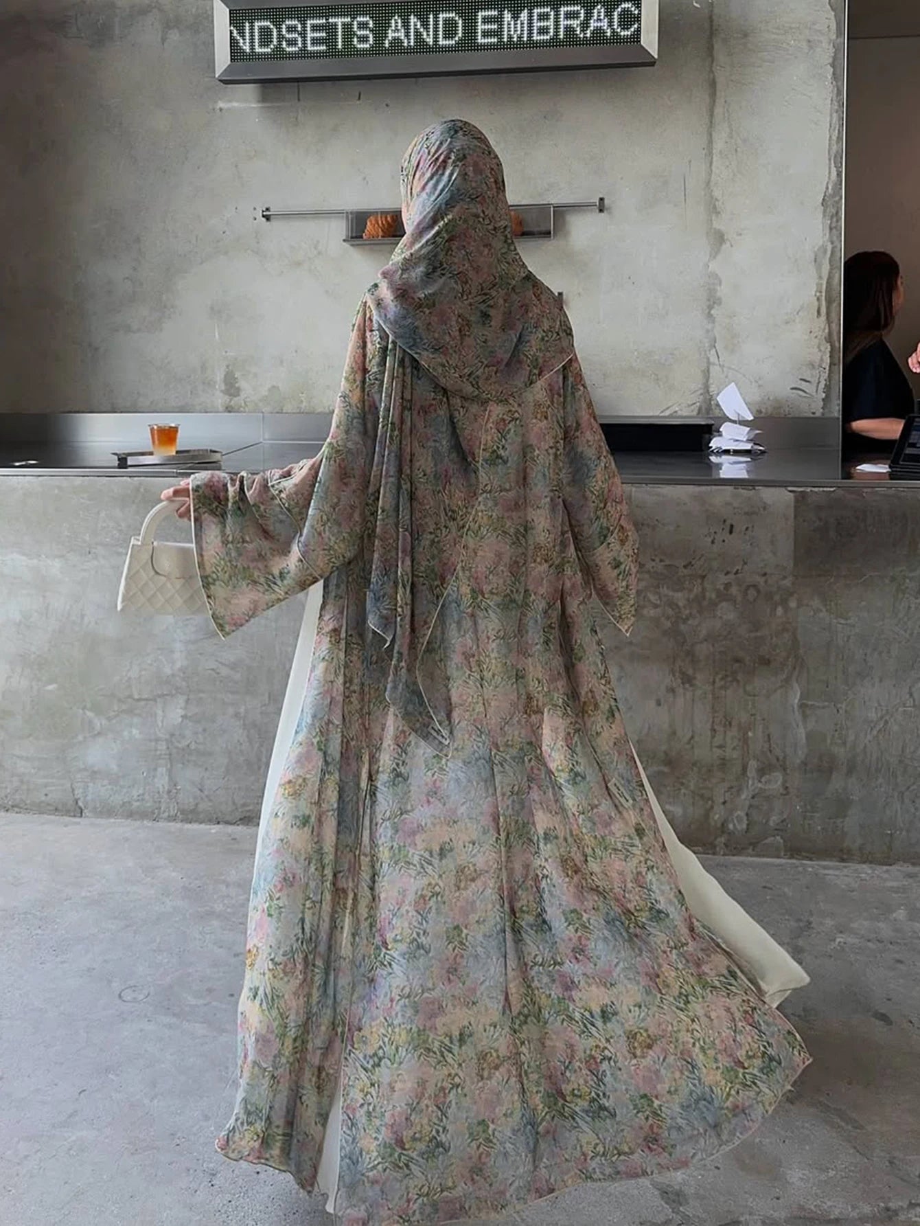 Cárdigan tradicional árabe elegante de Oriente Medio, bata Abaya con estampado Floral de manga larga y pañuelo para la cabeza