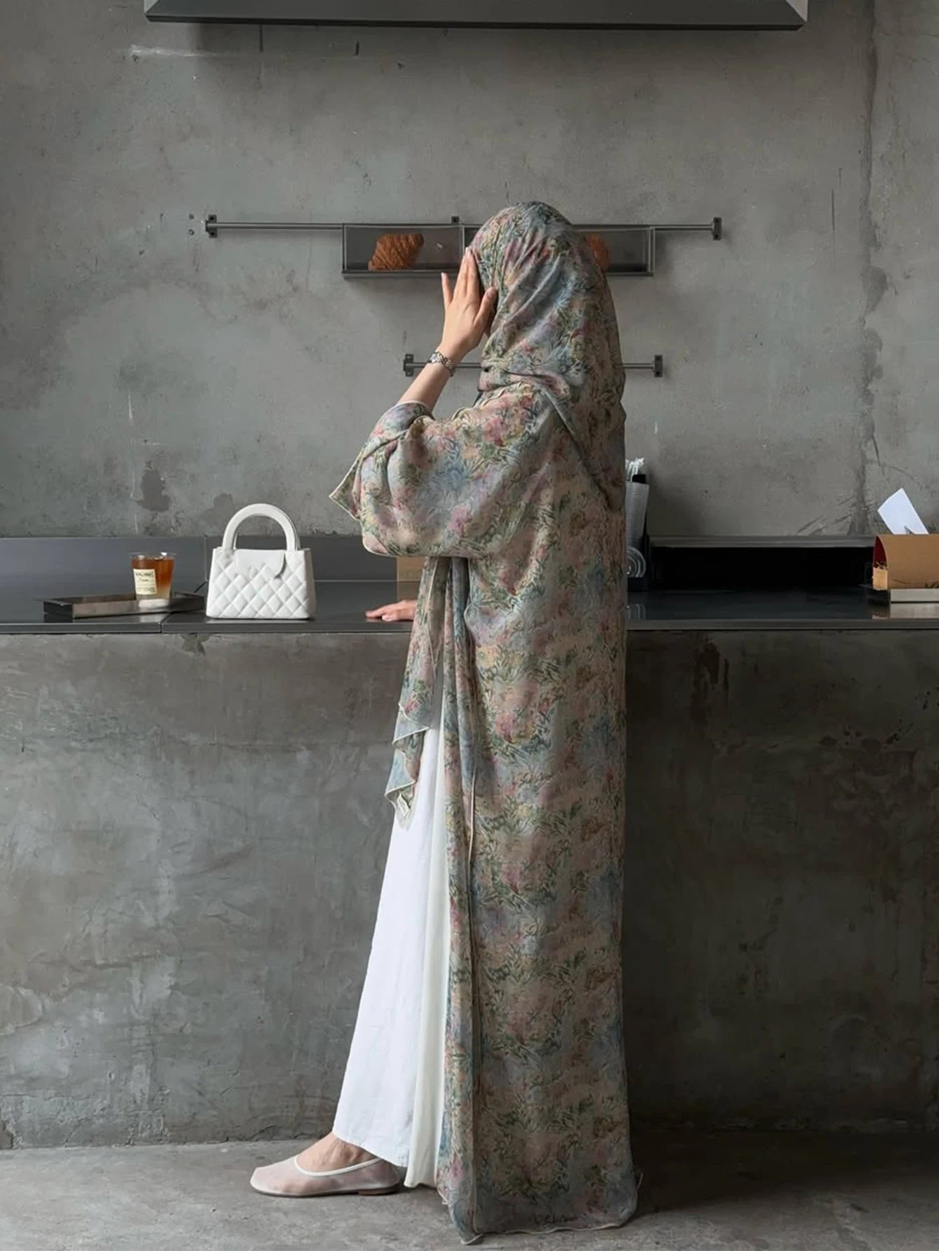 Cárdigan tradicional árabe elegante de Oriente Medio, bata Abaya con estampado Floral de manga larga y pañuelo para la cabeza