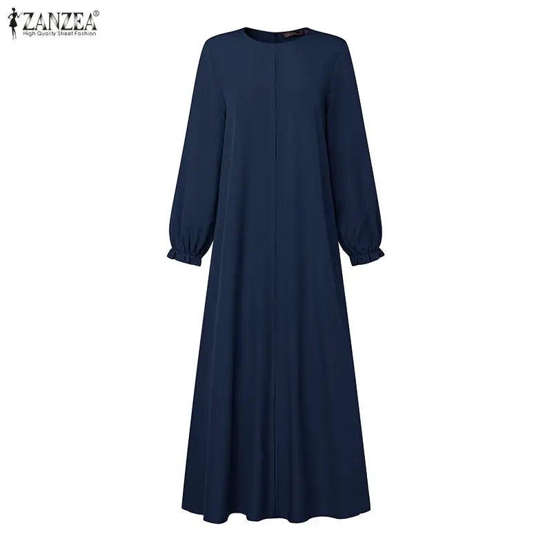 ZANZEA Vestido Maxi Musulmán Modesto, Hijabs, Vestidos Largos Holgados con Cuello Redondo y Manga Larga para Mujer, Abaya de Ramadán, Tallas hasta 3XL