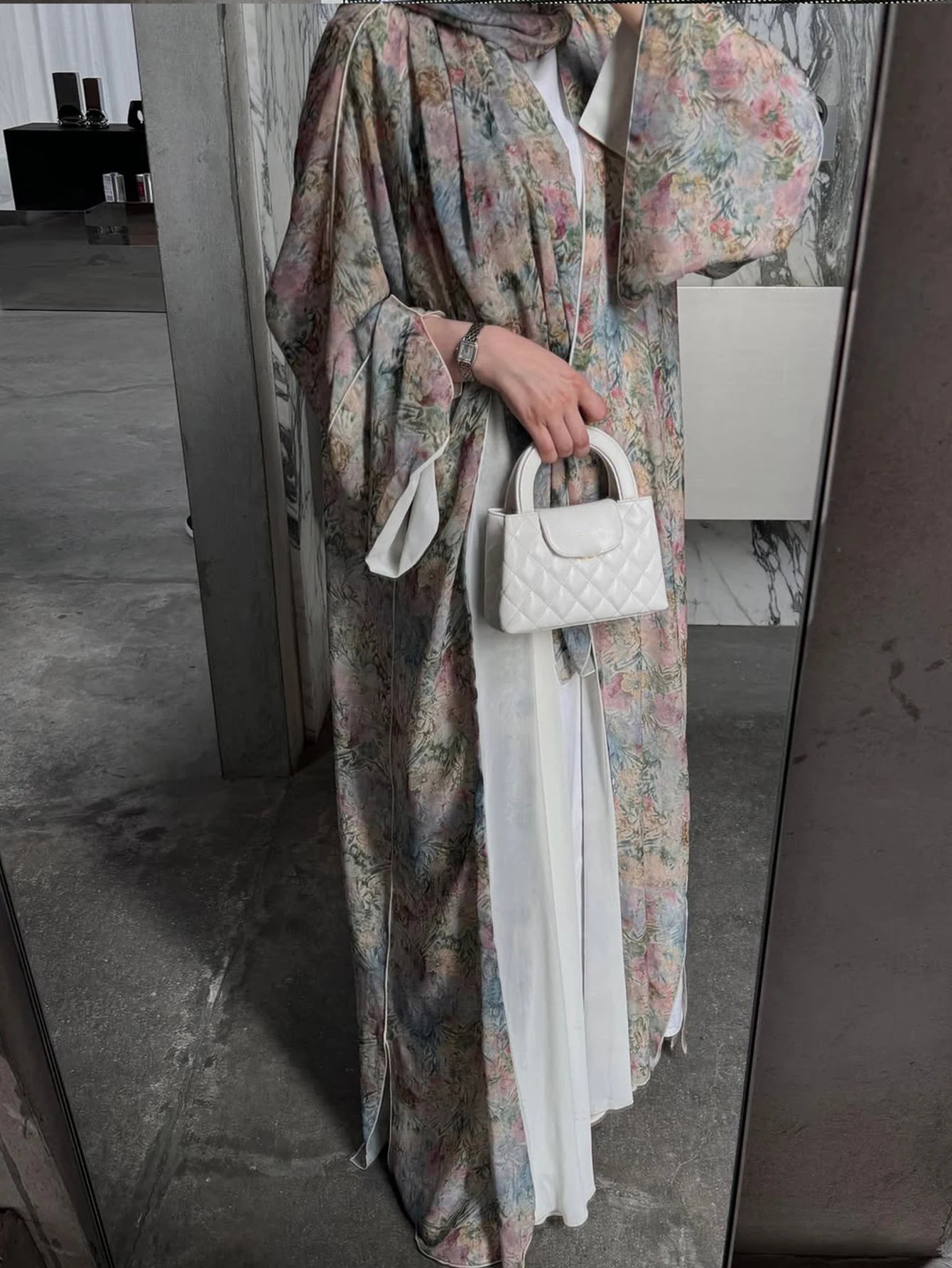 Cárdigan tradicional árabe elegante de Oriente Medio, bata Abaya con estampado Floral de manga larga y pañuelo para la cabeza